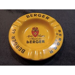 Vintage Berger French Yellow Ceramic Ashtray Moulin des Loups St Amand Hamage